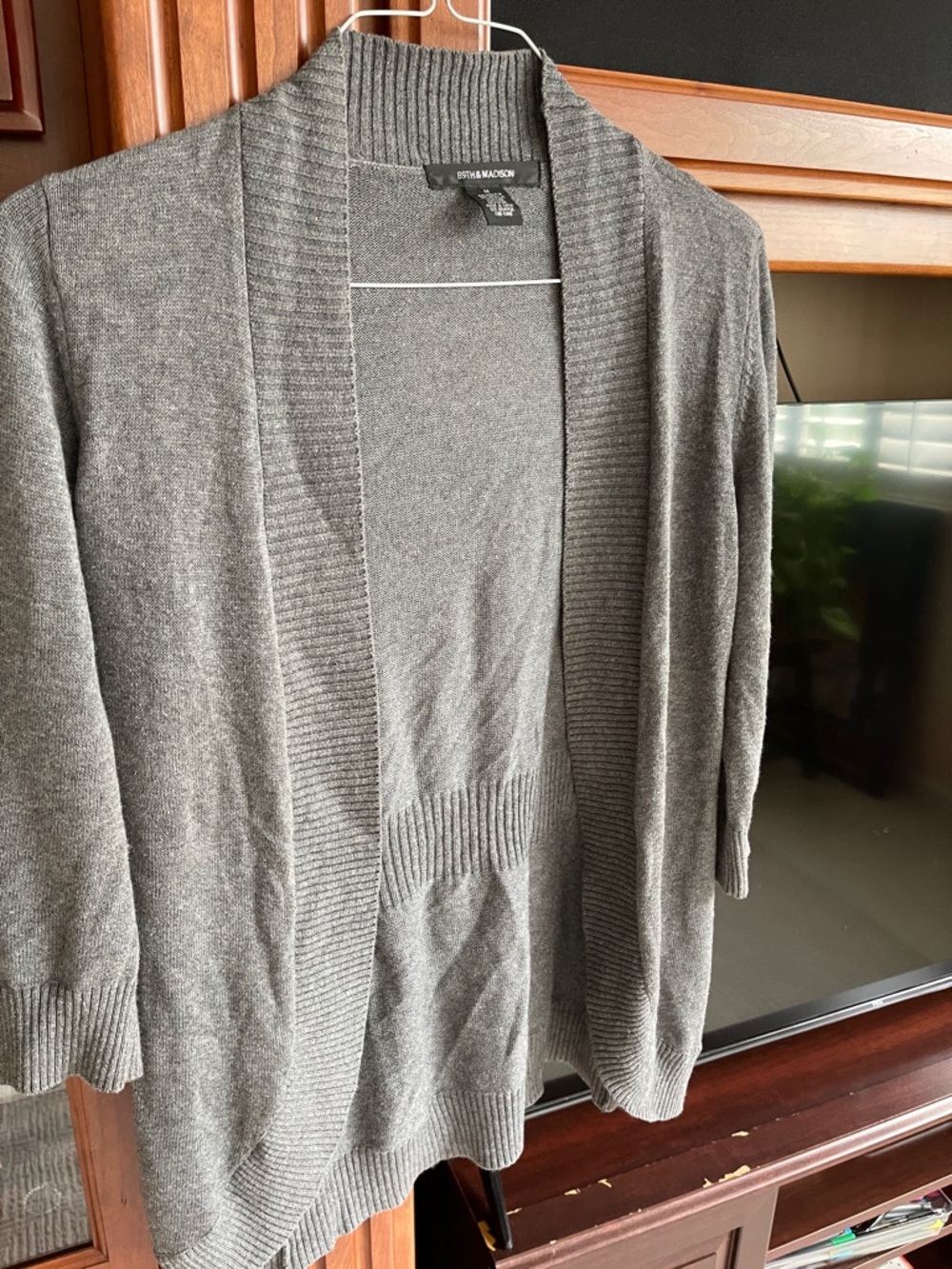 89th & Madison Charcoal Gray Open-Front Cardigan